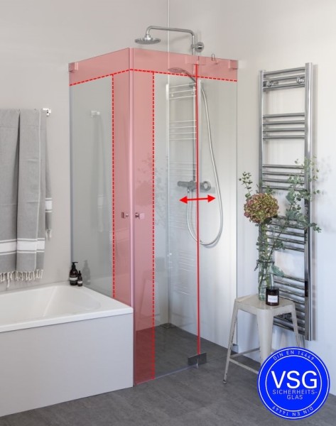 VSG Eck Duschkabine neben Badewanne mit 2 Pendeltüren nach Maß