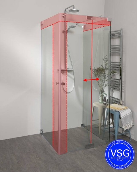 VSG Duschkabine U Form neben Badewanne mit 2 Pendeltüren & Festwand nach Maß
