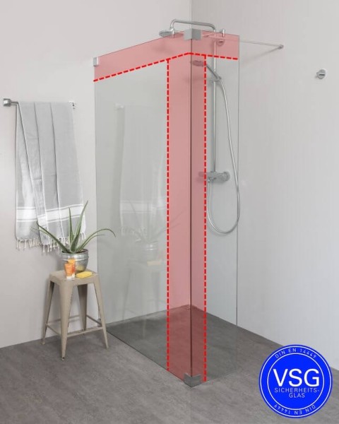 Begehbare Dusche VSG: Walk In Duschwand über Eck, Maßanfertigung