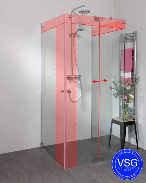 VSG Dusche U Form neben Badewanne 2 Pendeltüren & Festwand teilgerahmt nach Maß