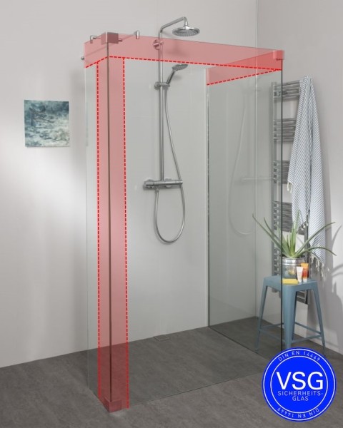 Begehbare Dusche: VSG Walk In Duschwand nach Maß mit Wandprofil