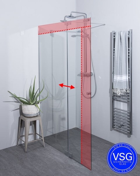 VSG Walk In Dusche: Festwand mit Klappteil und Wandprofil, Maßanfertigung